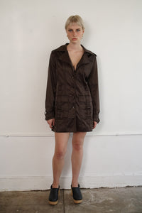 Y2K Brown Satin Trench