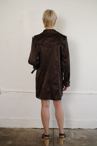 Y2K Brown Satin Trench