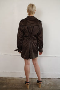 Y2K Brown Satin Trench